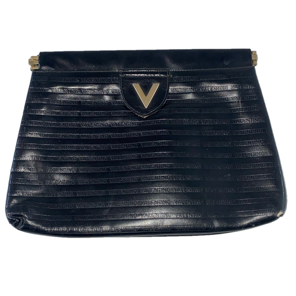 Vintage MARIO VALENTINO Bag Black Leather Purse Clutch Small Made in Italy
